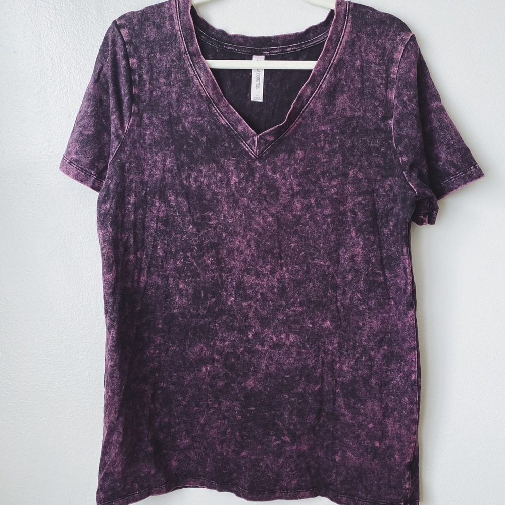 Dark Purple Acid Wash V-Neck Tee